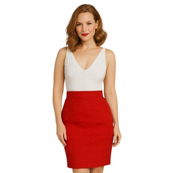 J. Crew Red Wool Blend Mini Pencil Skirt - Picture 1 of 13